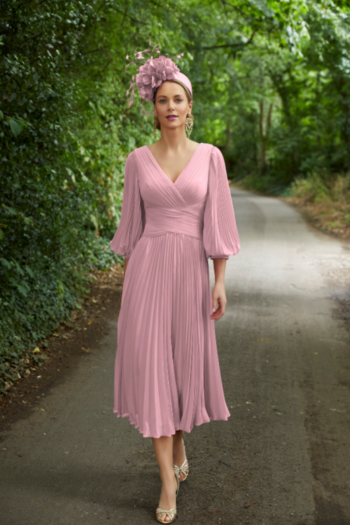 Elegant pleated chiffon a line dress by Invitations